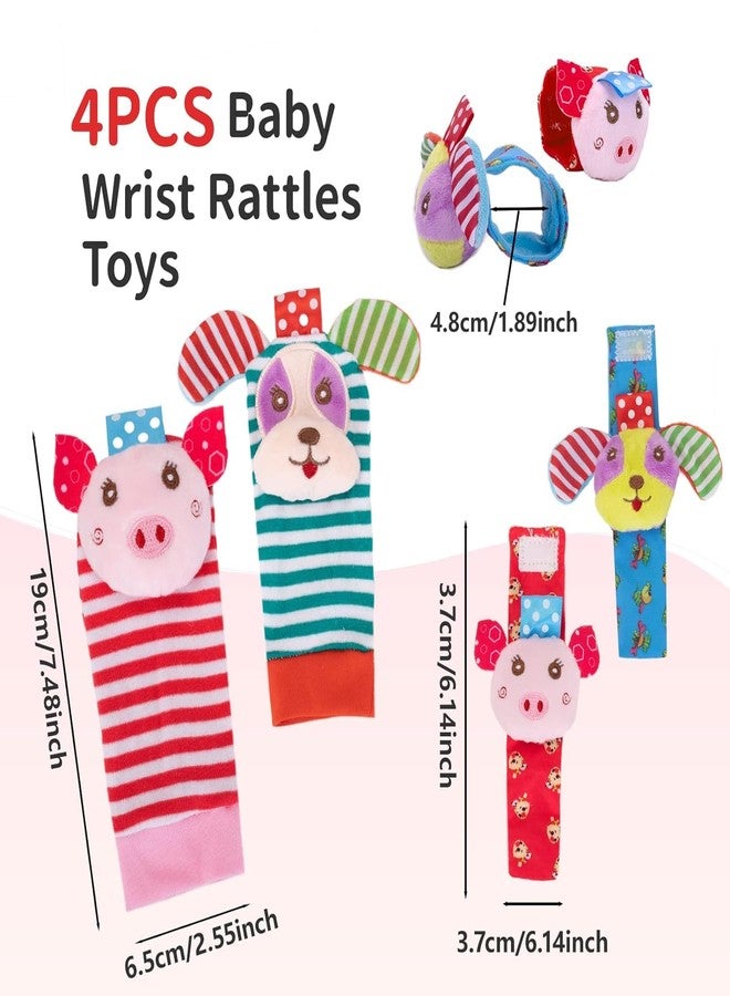 BeFunky Wrist Rattles, Toys Rattles Socks for Babies, Baby Socks Soft Sensory Toys for Babies Birth Birthday, Baby Essential Gifts for 0-3, 0-6, 3-6, 6-12 Months (Pack of 4) Piggy + Doggy - Image 2
